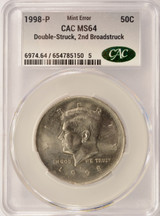 1998-P 50c Kennedy Half Double-Struck, 2nd Broadstruck CACG MS64