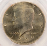 1990-P 50c Kennedy Half Struck 5% Off-Center PCGS MS65