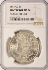 1881-CC $1 Morgan Dollar Partial Collar NGC MS64