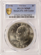 1978 $1 Ike Dollar Struck 6% Off-Center PCGS MS65