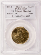 2001-P $1 Sacagawea Dollar 5% Curved Clip PCGS MS67