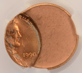 1990 1c Lincoln Cent Struck 55% Off-Center CACG MS63 Red