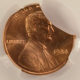 1984 1c Lincoln Cent 12% Triple Curved Clipped CACG MS64 Red