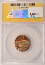 2000 1c Lincoln Cent Broadstruck and 40% Brockage ANACS MS63 Red