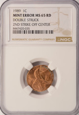 1989 1c Lincoln Cent Double-Struck, 2nd 60% Off-Center DSBS NGC MS65 Red