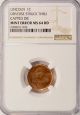 1c ND Lincoln Cent Obverse Die Cap Strike NGC MS64 Red