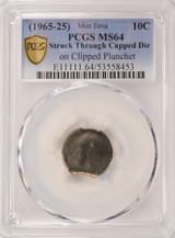 (1965-25) 10c Roosevelt Dime Die Cap Strike & Clip PCGS MS64