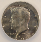 1981-P 50c Kennedy Half Struck 7% Off-Center ANACS MS62