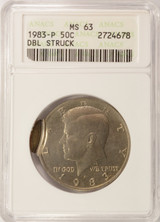 1983-P 50c Kennedy Half Double-Struck, 2nd 93% Off-Center ANACS MS63
