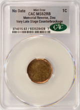 ND 1c  Lincoln Cent Very Late Stage Counterbrockage CACG MS62 RB