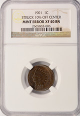 1901 1c Indian cent Struck 10% Off-Center NGC XF40 BN