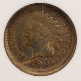 1901 1c Indian Cent Struck 5% Off-Center NGC AU53
