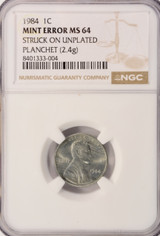 1984 1c Lincoln Cent 100% Unplated Planchet NGC MS64