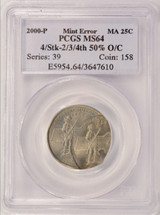2000-P 25c Massachusetts Quarter Quadruple Struck 4 Strikes, 2-4th O/C PCGS MS64