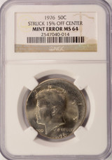 1976 50c Kennedy Half Struck 15% Off-Center NGC MS64