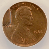 1984 1c Lincoln Cent Cud Major Die Break ANACS MS63 Brown