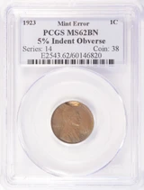 1923 1c Wheat Cent 5% Indent PCGS MS62
