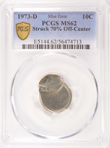 1973-D 10c Roosevelt Dime Struck 70% Off-Center PCGS MS62