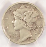 1943 10c Mercury Dime Obverse Lamination PCGS XF40
