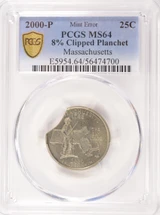 2000-P 25c Massachusetts Quarter 8% Curved Clip PCGS MS64