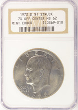 1972-D Ike Dollar Struck 7% Off-Center NGC MS62