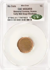 ND 1c Lincoln Memorial Cent Early-Mid Stage Brockage Die Cap Strike CACG MS64 RB