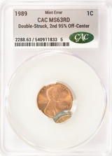 1989 1c Lincoln Cent Double-Struck, 2nd 95% Off-Center CACG MS63 Red