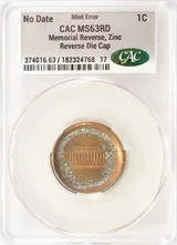 ND 1c Lincoln Memorial Cent Reverse Die CAp & Full Brockage CACG MS63 Red