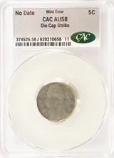 ND 5c Jefferson Nickel Die Cap Strike CACG AU58