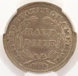 1858 5c Half Dime 6% Curved Clip 1.22g CACG XF45