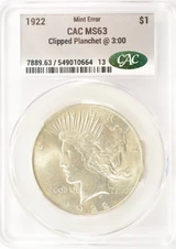 1922 $1 Peace Dollar Curved Clip at 3:00 CACG MS63