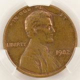 1982 1c Lincoln Cent Cud Die Break CACG AU58 BN