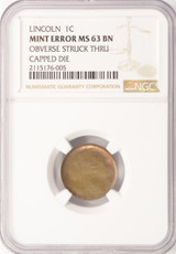 Lincoln Cent 1c Late/Mid-Stage Brockage Die Cap Strike NGC MS63 BN