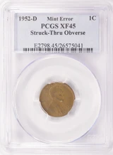 1952-D 1c Wheat Cent Late Stage Die Cap Strike PCGS XF45