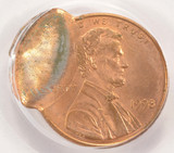 1998 1c Lincoln Cent Flipover Double-Struck, 2nd 75% Off-Center PCGS MS63 Red