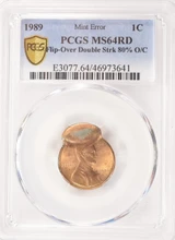 1989 1c Lincoln Cent Flipover Double-Struck, 2nd 80% Off-Center PCGS MS64 Red