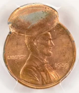 1989 1c Lincoln Cent Flipover Double-Struck, 2nd 80% Off-Center PCGS MS64 Red