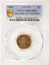 1980 1c Lincoln Cent Late Stage Die Cap Strike PCGS MS64 Red