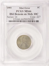 2001 1c Lincoln Cent Struck on Dime Double-Denomination PCGS MS66