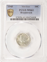 1945 10c Mercury Dime Broadstruck PCGS MS61