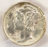 1942 10c Mercury Dime Clipped Planchet PCGS MS66