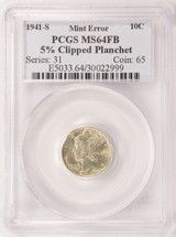 1941-S 10c Mercury Dime 5% Clipped Planchet PCGS MS64 FB