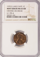 1970-S 1c Lincoln Cent Cud Major Die Break NGC MS65 RB