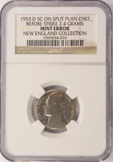 1953-D 5c Jefferson Nickel Split Planchet Before Strike NGC UNC