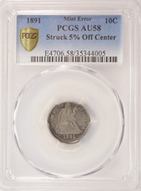 1891 10c Seated Dime Struck 5% Off-Center PCGS AU58