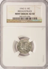 1943-S 10c Mercury Dime Broadstruck NGC AU50