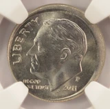 NGC 2011-P 10c Roosevelt Dime Broadstruck MS66 FT