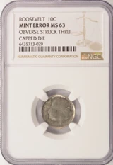 Clad 10c Roosevelt Dime Mid-Stage Brockage Die Cap Strike NGC MS63