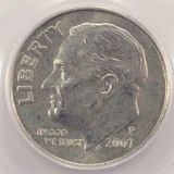 2007-P 10c Roosevelt Dime Split Die and Retained Die Break Reverse PCGS MS64
