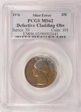 1976 25c Bicentennial Quarter 70% Obverse Missing Clad Layer PCGS MS62